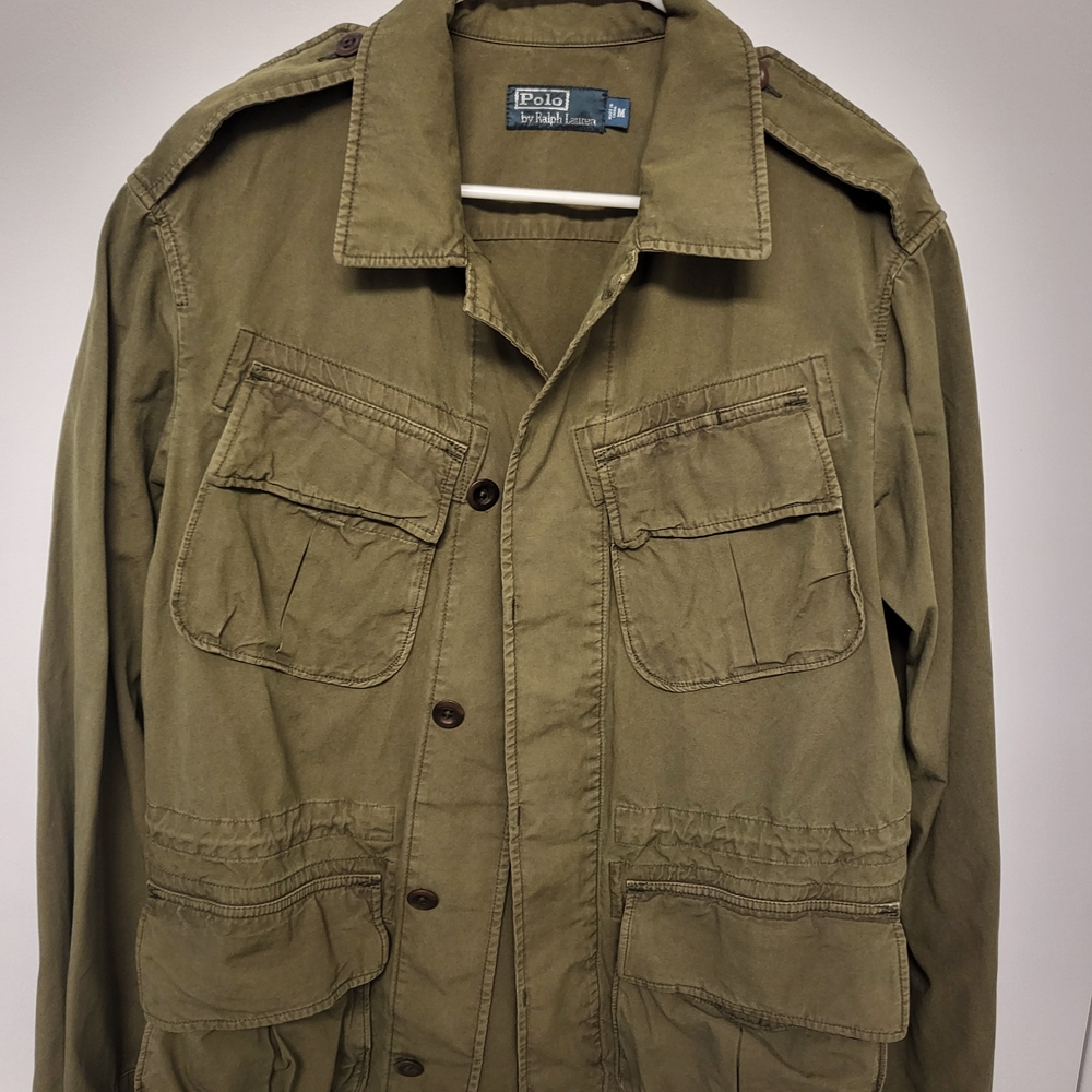 Vintage Ralph Lauren Men Combat Jacket Medium Green Military Safari Canvas